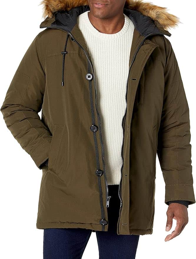 GUESS Men's Heavyweight Hooded Parka Jacket With Removable Faux Fur Trim