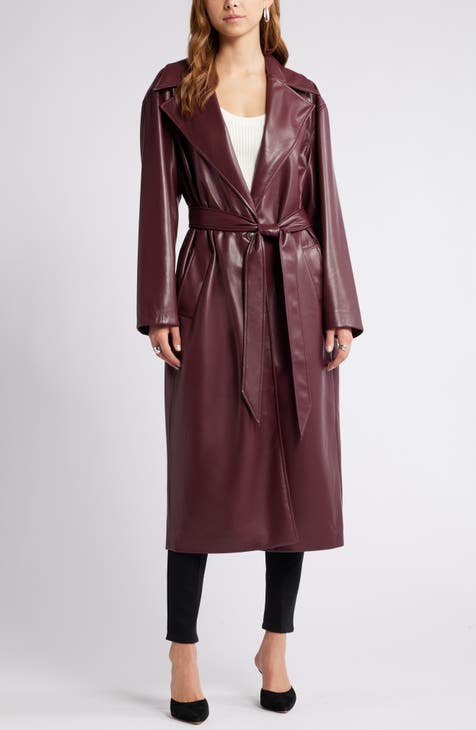 Open Edit Faux Leather Trench Coat