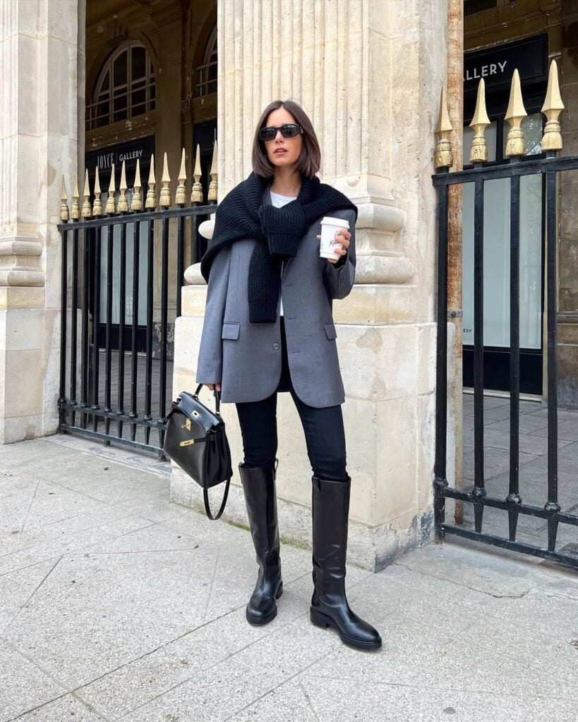 Slim Leg Jeans + Blazer + Long Boots