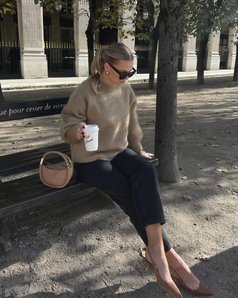 Straight Leg Jeans + Sweater + Slingback Heels