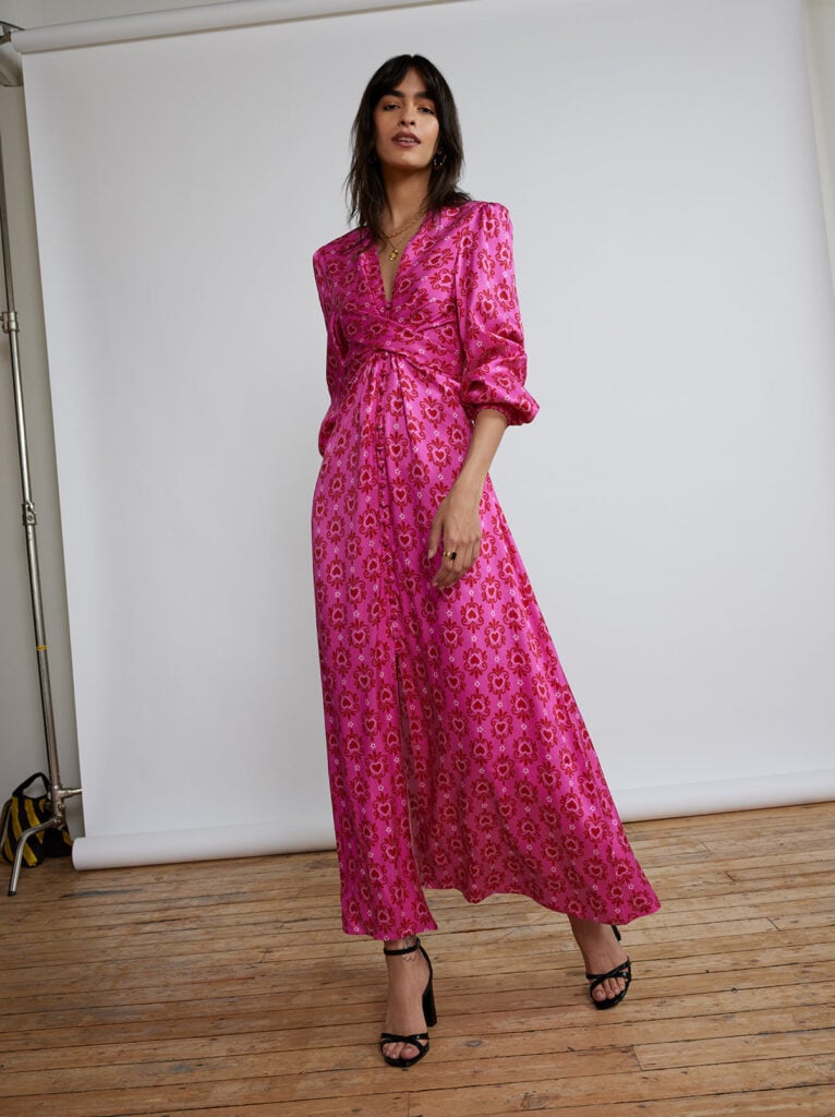 Kitri Aurora Pink Heart Print Maxi Dress