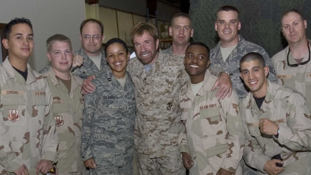 US Air Force 070913-F-6470S-008 Chuck Norris visits deployed Airmen